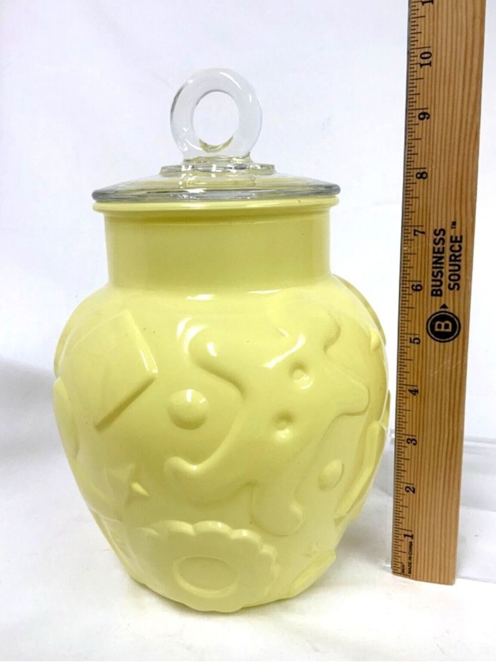 VTG, Hazel Atlas Cookie Yellow Gingerbread Glass Apothecary Jar with Clear Lid